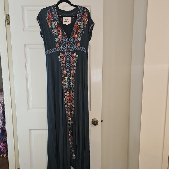 Johnny Was Dresses & Skirts - Johnny Was Dark Maxi Dress with Colorful Embroidery